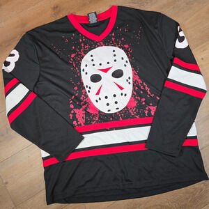 Friday the 13th Jason Voorhees Shirt Mens XL Black Hockey Jersey Embroidered